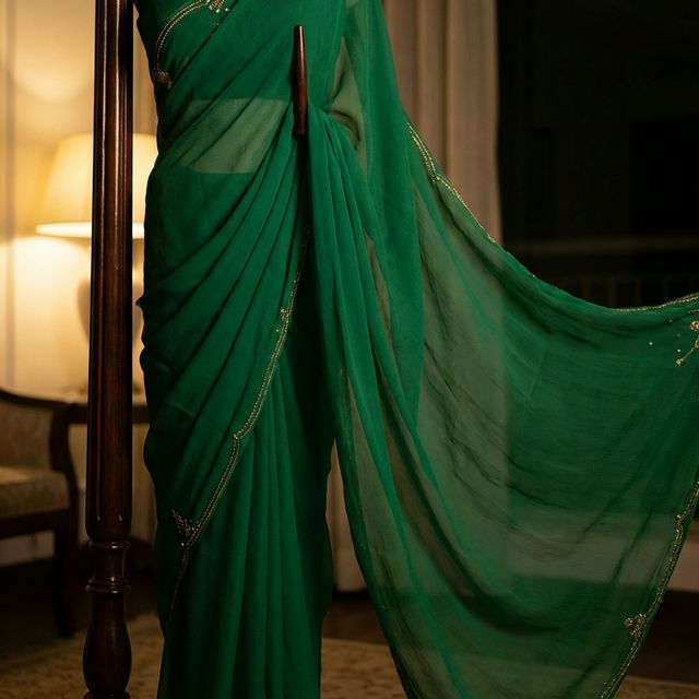 Emerald Green Chiffon Saree