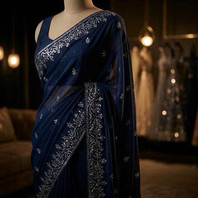 Midnight Blue Georgette Saree