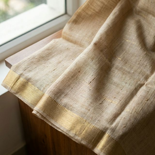 Tussar Beige Silk Saree