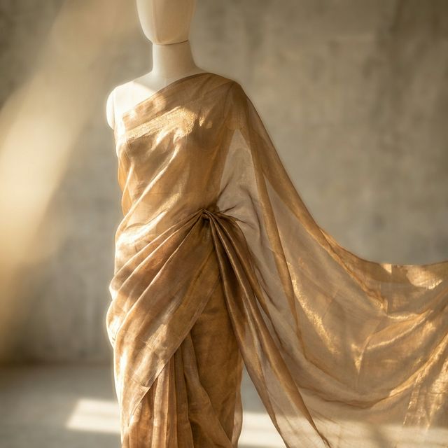 Golden Zari Tissue Silk Saree
